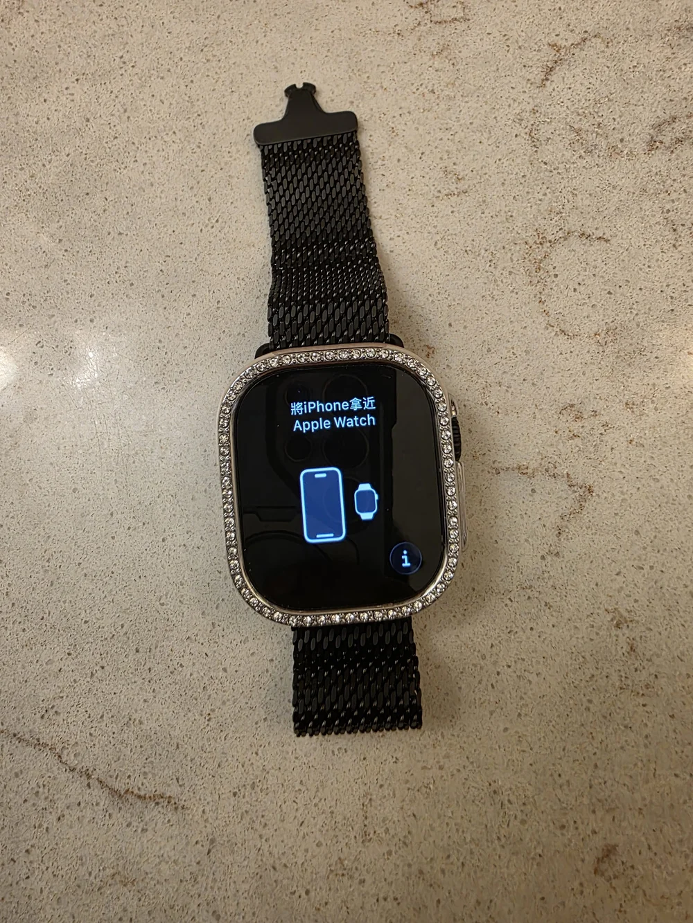 Apple Black Mesh Smartwatch with Crystal-Studded Bezel
